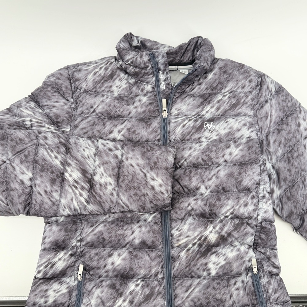 Ariat Ideal Down Jacket Womens Small Gray Print Puffer Packable Coat